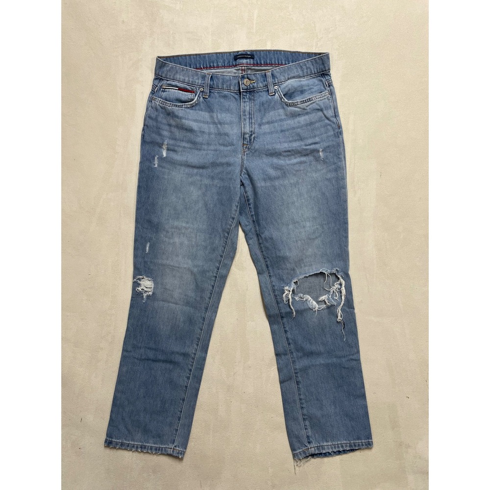 Tommy Hilfiger Slim Boyfriend Distressed Jeans Blue Size 12 Medium Wash